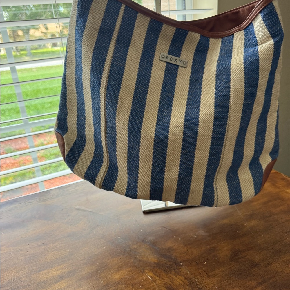 Roxy Blue and Brown Striped Tote Bag